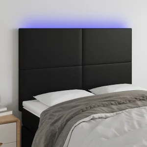 Hoofdbord | Hoofdeinde LED 144x5x118/128 cm kunstleer zwart Hoofdbord | Hoofdeinde LED 144x5x118/128 cm kunstleer zwart