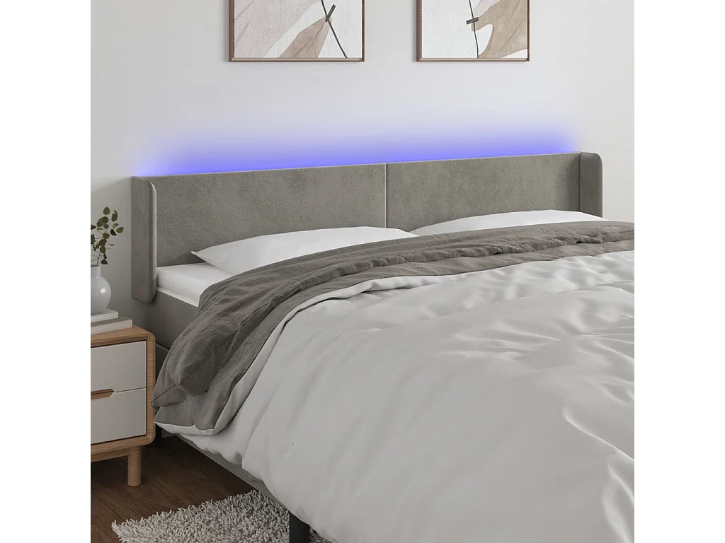 Hoofdbord | Hoofdeinde LED 203x16x78/88 cm fluweel lichtgrijs