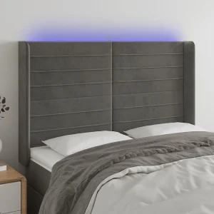 Hoofdbord | Hoofdeinde LED 147x16x118/128 cm fluweel donkergrijs