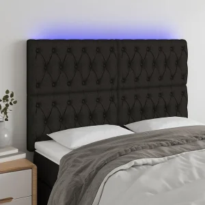Hoofdbord | Hoofdeinde LED 160x7x118/128 cm stof zwart Hoofdbord | Hoofdeinde LED 160x7x118/128 cm stof zwart