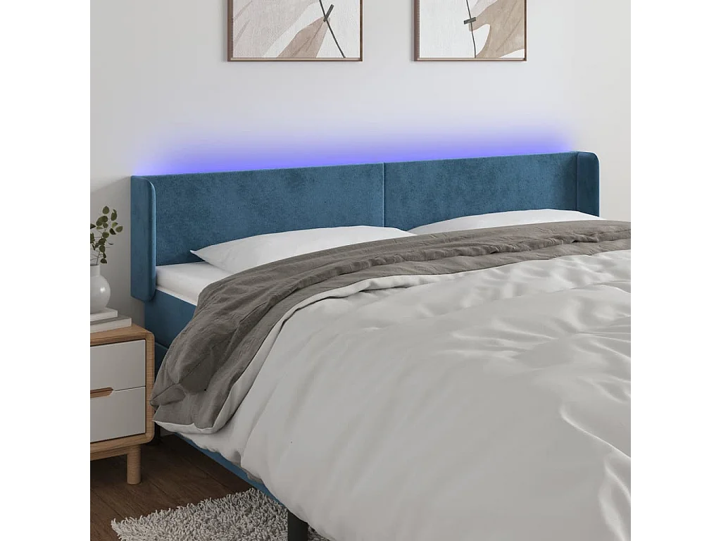 Hoofdbord | Hoofdeinde LED 203x16x78/88 cm fluweel donkerblauw