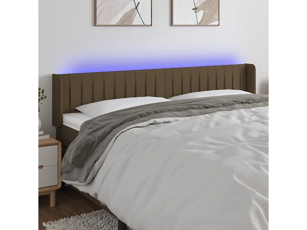 Hoofdbord | Hoofdeinde LED 183x16x78/88 cm stof donkerbruin