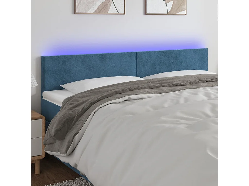 Hoofdbord | Hoofdeinde LED 180x5x78/88 cm fluweel donkerblauw