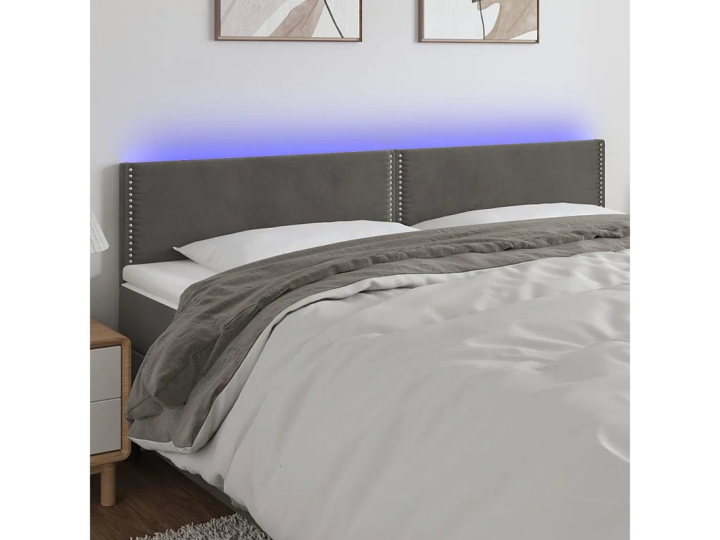 Hoofdbord | Hoofdeinde LED 200x5x78/88 cm fluweel donkergrijs