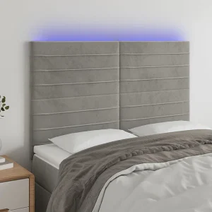 Hoofdbord | Hoofdeinde LED 144x5x118/128 cm fluweel lichtgrijs Hoofdbord | Hoofdeinde LED 144x5x118/128 cm fluweel lichtgrijs