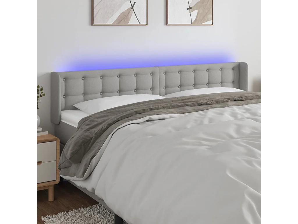 Hoofdbord | Hoofdeinde LED 203x16x78/88 cm stof lichtgrijs