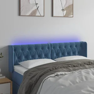 Hoofdbord | Hoofdeinde LED 147x16x78/88 cm fluweel donkerblauw