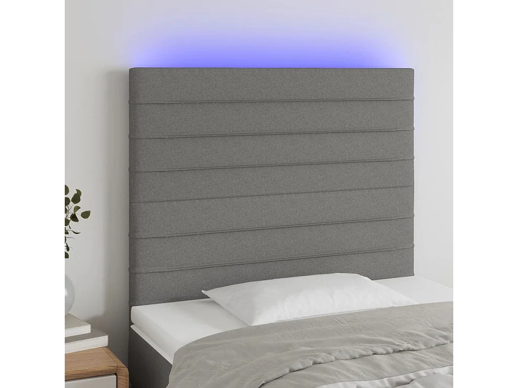 Hoofdbord | Hoofdeinde LED 90x5x118/128 cm stof donkergrijs