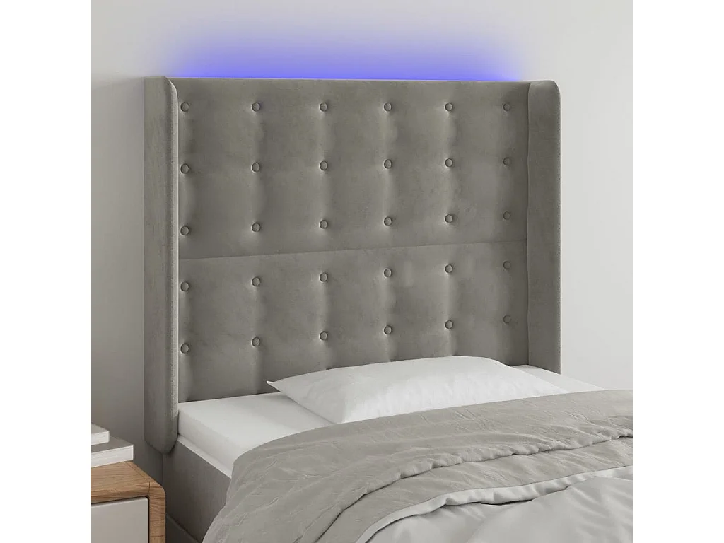Hoofdbord | Hoofdeinde LED 93x16x118/128 cm fluweel lichtgrijs