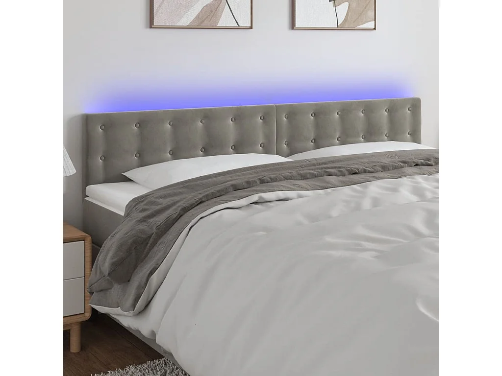 Hoofdbord | Hoofdeinde LED 200x5x78/88 cm fluweel lichtgrijs