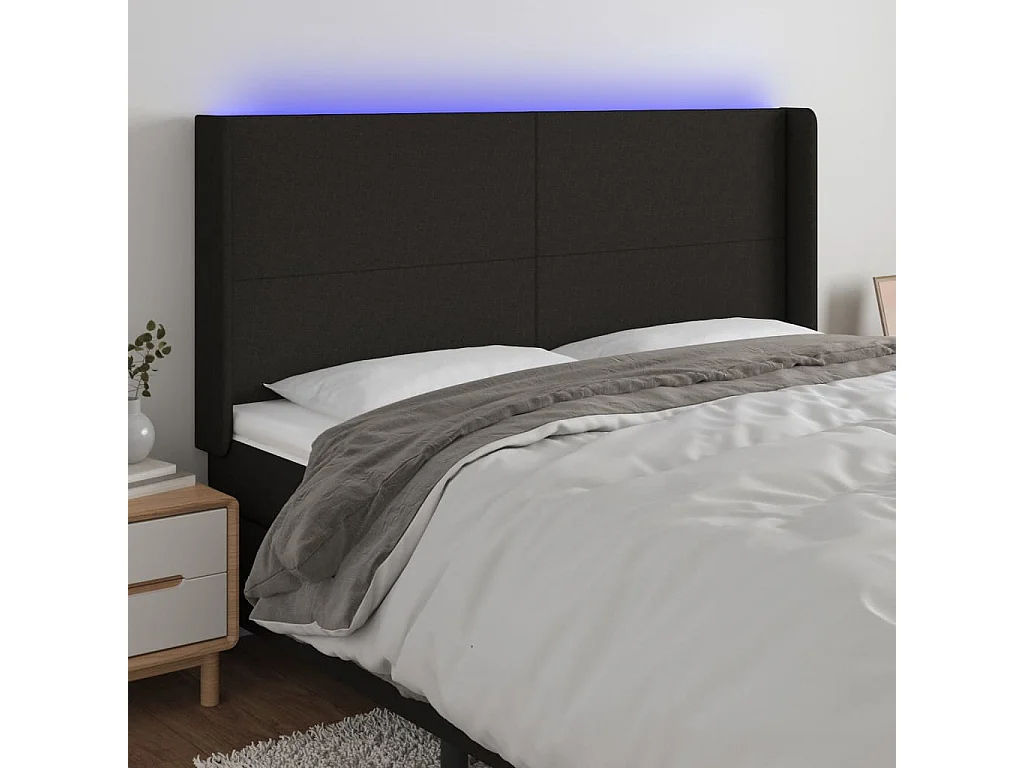 Hoofdbord | Hoofdeinde LED 203x16x118/128 cm stof zwart
