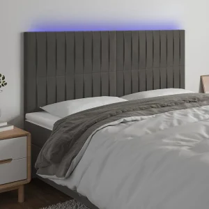 Hoofdbord | Hoofdeinde LED 180x5x118/128 cm fluweel donkergrijs Hoofdbord | Hoofdeinde LED 180x5x118/128 cm fluweel donkergrijs