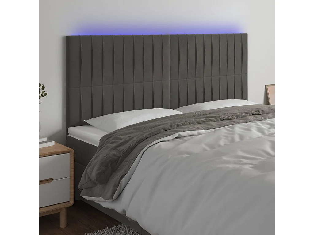 Hoofdbord | Hoofdeinde LED 180x5x118/128 cm fluweel donkergrijs