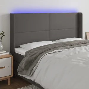 Hoofdbord | Hoofdeinde LED 203x16x118/128 cm kunstleer grijs Hoofdbord | Hoofdeinde LED 203x16x118/128 cm kunstleer grijs