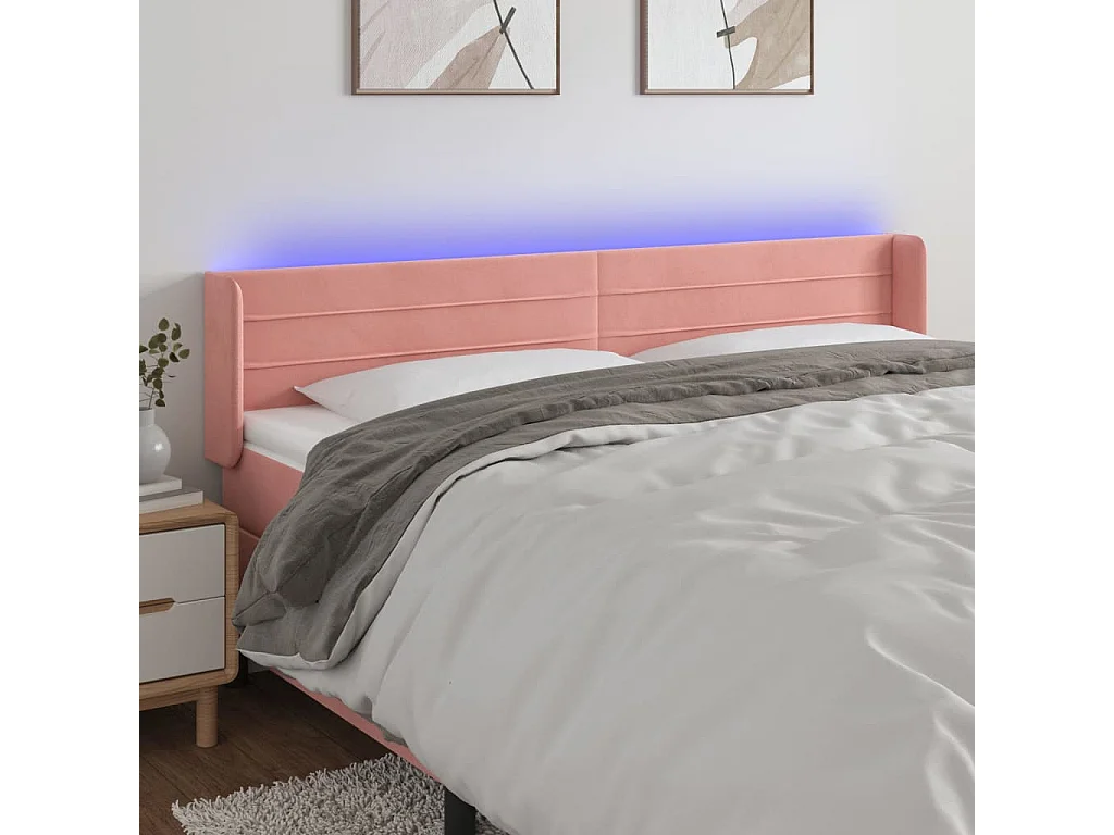 Hoofdbord | Hoofdeinde LED 163x16x78/88 cm fluweel roze