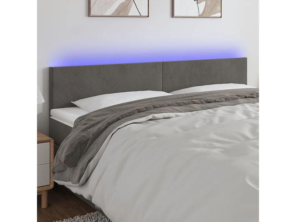 Hoofdbord | Hoofdeinde LED 160x5x78/88 cm fluweel donkergrijs