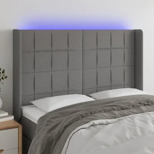 Hoofdbord | Hoofdeinde LED 147x16x118/128 cm stof donkergrijs