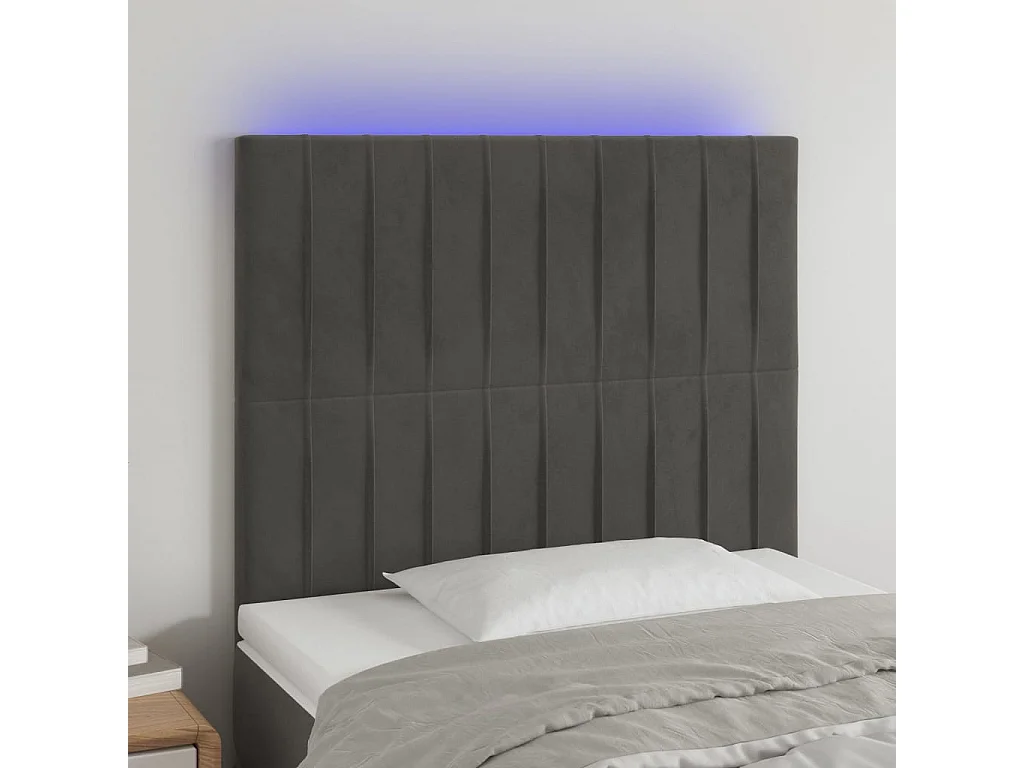 Hoofdbord | Hoofdeinde LED 80x5x118/128 cm fluweel donkergrijs