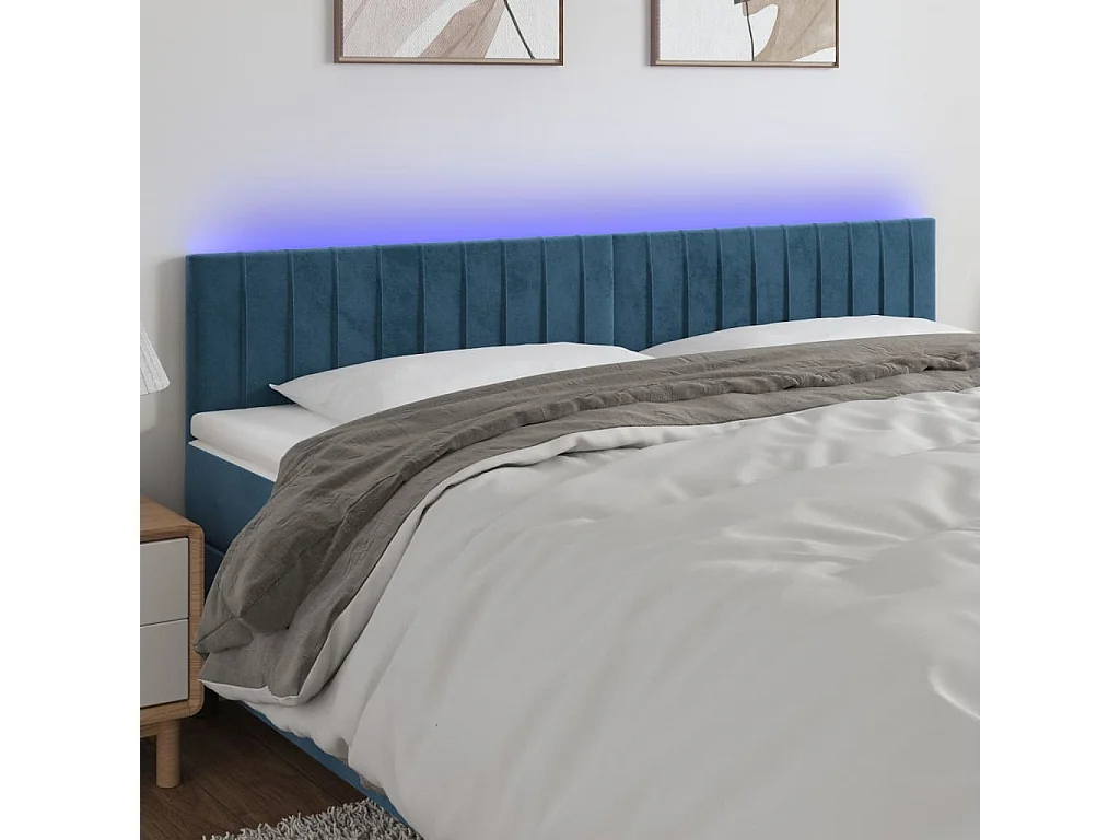 Hoofdbord | Hoofdeinde LED 180x5x78/88 cm fluweel donkerblauw