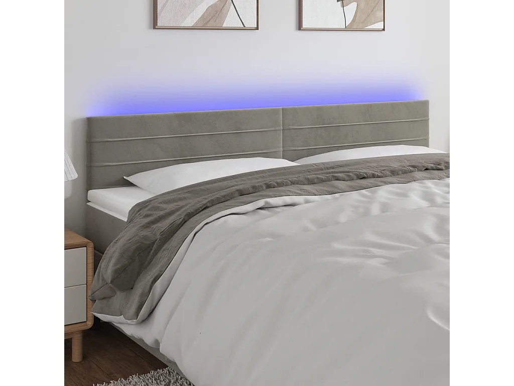 Hoofdbord | Hoofdeinde LED 160x5x78/88 cm fluweel lichtgrijs