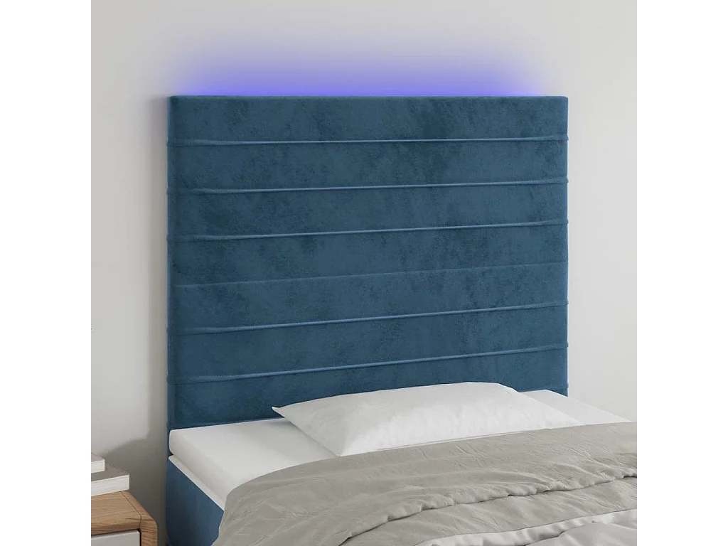 Hoofdbord | Hoofdeinde LED 90x5x118/128 cm fluweel donkerblauw