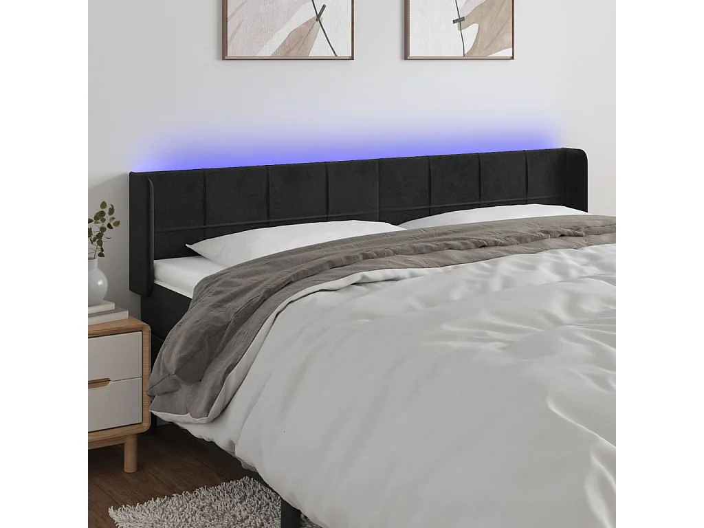 Hoofdbord | Hoofdeinde LED 203x16x78/88 cm fluweel zwart
