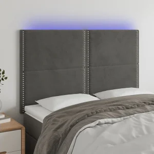 Hoofdbord | Hoofdeinde LED 144x5x118/128 cm fluweel donkergrijs