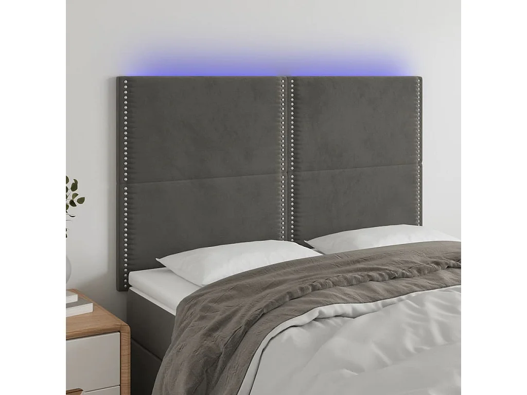 Hoofdbord | Hoofdeinde LED 144x5x118/128 cm fluweel donkergrijs
