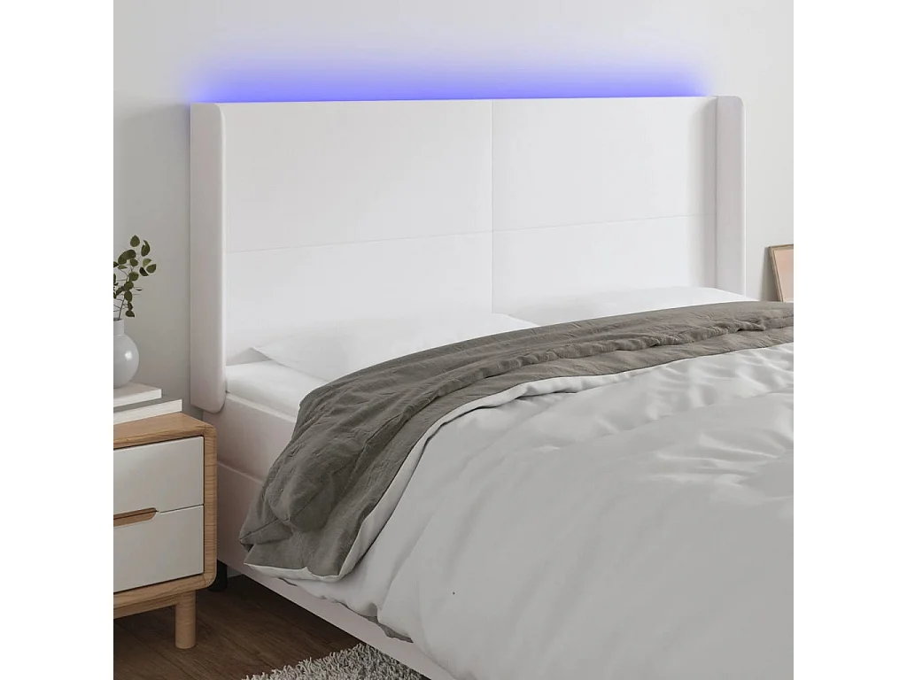 Hoofdbord | Hoofdeinde LED 163x16x118/128 cm kunstleer wit