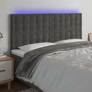 Hoofdbord | Hoofdeinde LED 160x5x118/128 cm fluweel donkergrijs Hoofdbord | Hoofdeinde LED 160x5x118/128 cm fluweel donkergrijs