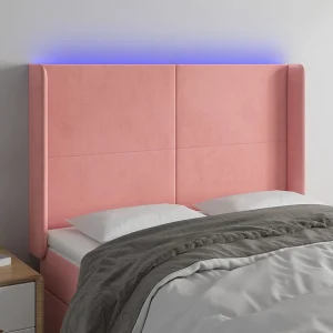 Hoofdbord | Hoofdeinde LED 147x16x118/128 cm fluweel roze