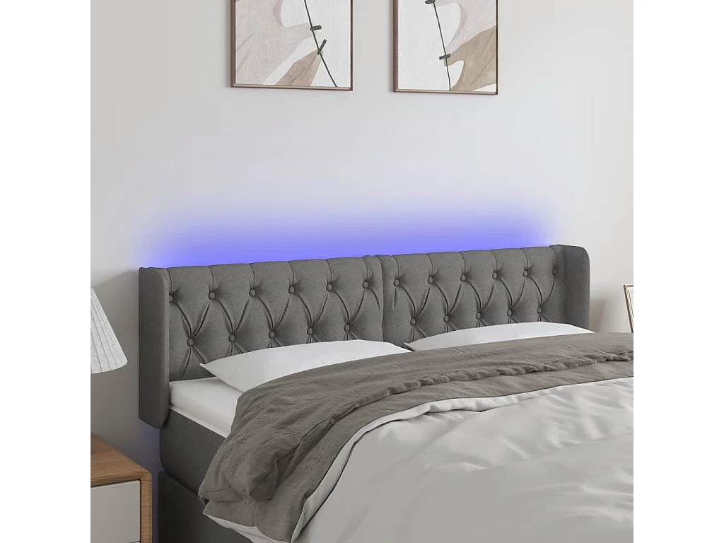 Hoofdbord | Hoofdeinde LED 147x16x78/88 cm stof donkergrijs