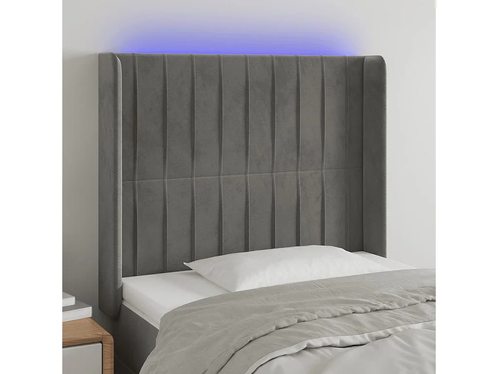 Hoofdbord | Hoofdeinde LED 83x16x118/128 cm fluweel lichtgrijs