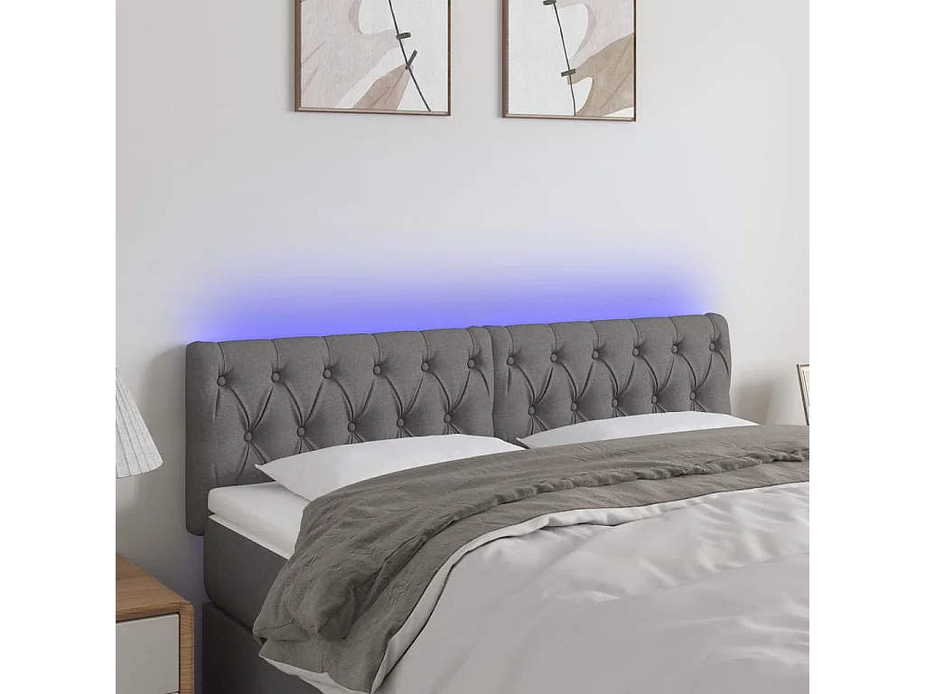 Hoofdbord | Hoofdeinde LED 160x7x78/88 cm stof donkergrijs