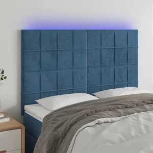 Hoofdbord | Hoofdeinde LED 144x5x118/128 cm fluweel donkerblauw