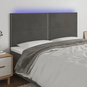 Hoofdbord | Hoofdeinde LED 160x5x118/128 cm fluweel donkergrijs Hoofdbord | Hoofdeinde LED 160x5x118/128 cm fluweel donkergrijs