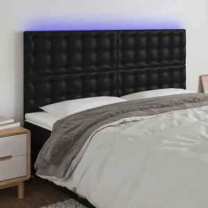 Hoofdbord | Hoofdeinde LED 160x5x118/128 cm kunstleer zwart Hoofdbord | Hoofdeinde LED 160x5x118/128 cm kunstleer zwart