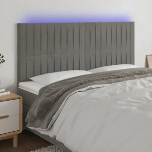 Hoofdbord | Hoofdeinde LED 200x5x118/128 cm fluweel lichtgrijs Hoofdbord | Hoofdeinde LED 200x5x118/128 cm fluweel lichtgrijs
