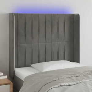 Hoofdbord | Hoofdeinde LED 103x16x118/128 cm fluweel lichtgrijs Hoofdbord | Hoofdeinde LED 103x16x118/128 cm fluweel lichtgrijs