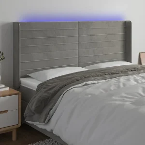 Hoofdbord | Hoofdeinde LED 203x16x118/128 cm fluweel lichtgrijs Hoofdbord | Hoofdeinde LED 203x16x118/128 cm fluweel lichtgrijs