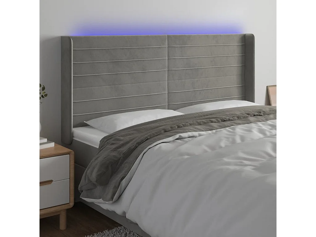 Hoofdbord | Hoofdeinde LED 203x16x118/128 cm fluweel lichtgrijs