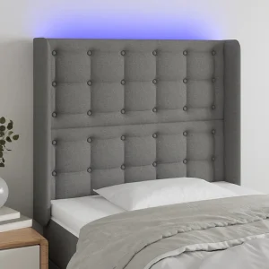 Hoofdbord | Hoofdeinde LED 83x16x118/128 cm stof donkergrijs