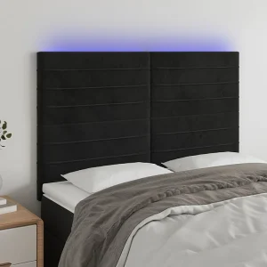 Hoofdbord | Hoofdeinde LED 144x5x118/128 cm fluweel zwart Hoofdbord | Hoofdeinde LED 144x5x118/128 cm fluweel zwart