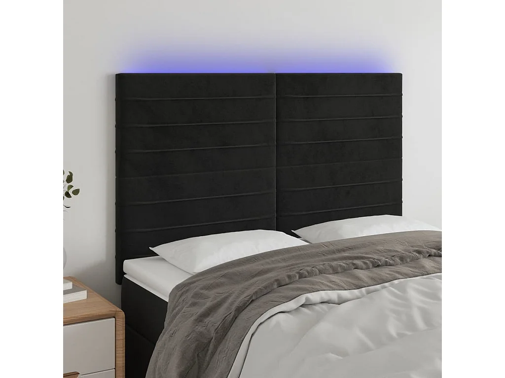 Hoofdbord | Hoofdeinde LED 144x5x118/128 cm fluweel zwart