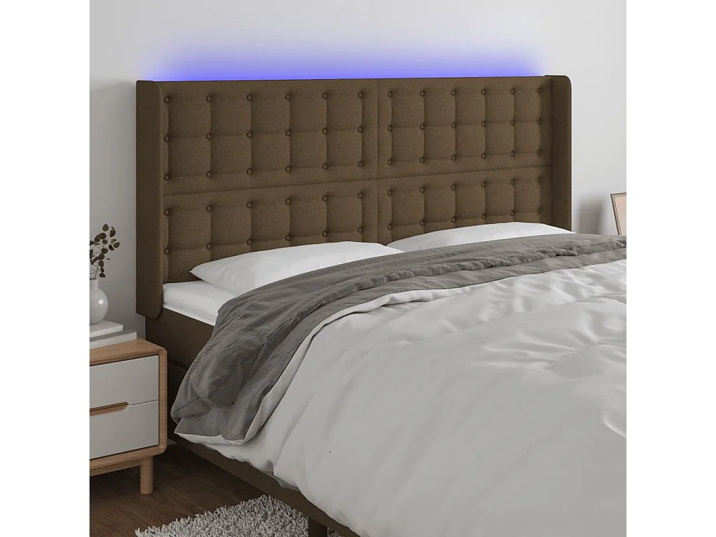 Hoofdbord | Hoofdeinde LED 203x16x118/128 cm stof donkerbruin