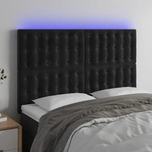Hoofdbord | Hoofdeinde LED 144x5x118/128 cm fluweel zwart Hoofdbord | Hoofdeinde LED 144x5x118/128 cm fluweel zwart