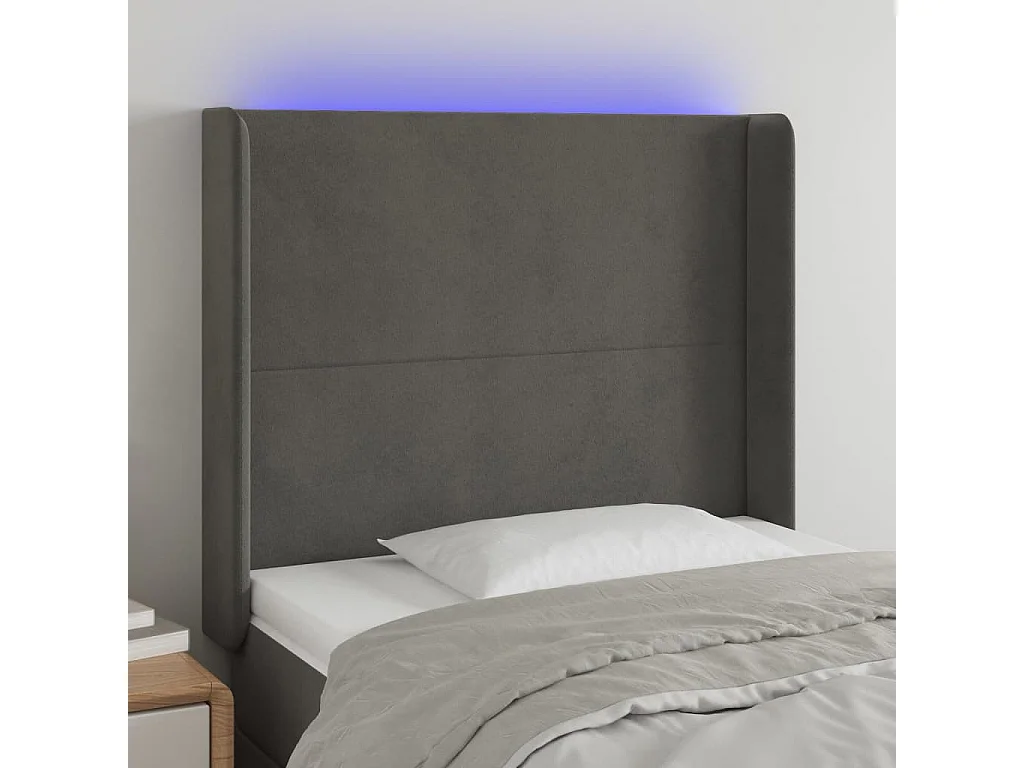 Hoofdbord | Hoofdeinde LED 83x16x118/128 cm fluweel donkergrijs
