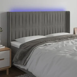 Hoofdbord | Hoofdeinde LED 163x16x118/128 cm fluweel lichtgrijs Hoofdbord | Hoofdeinde LED 163x16x118/128 cm fluweel lichtgrijs