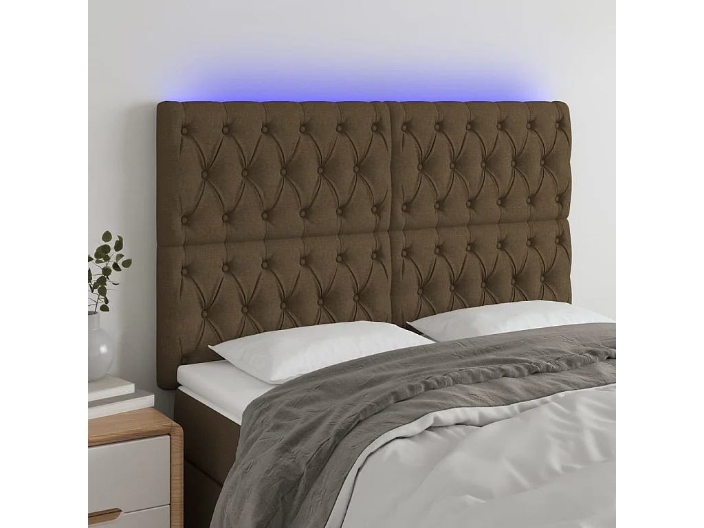 Hoofdbord | Hoofdeinde LED 160x7x118/128 cm stof donkerbruin