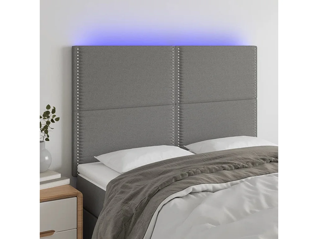 Hoofdbord | Hoofdeinde LED 144x5x118/128 cm stof donkergrijs